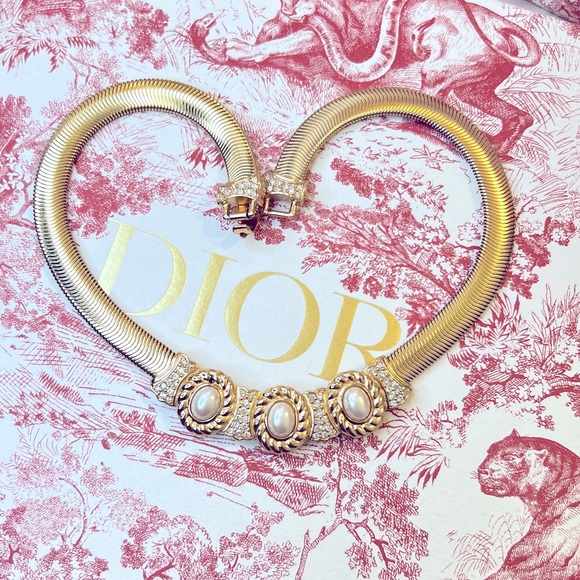 DIOR “Opulent Trinity” Choker Gold Plated Necklace by Christian Dior Authentic - Picture 3 of 15